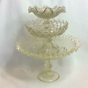 FINAL SALE PRICE 3 Piece Set of Graduating Cut Glass Compotes